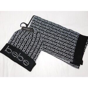 NWT BEBE BLACK/WHITE BLINK SCARF BEANIE HAT SET